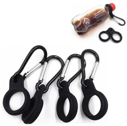 GRIRIW Porte-Bouteille Suspendu Silicone Noir avec Boucle Porte-clés Clip Robuste pour Gourde de Randonnée Camping Voyage Fixation Pratique pour Sacoche à Dos Vélo Moto Adapté Aux