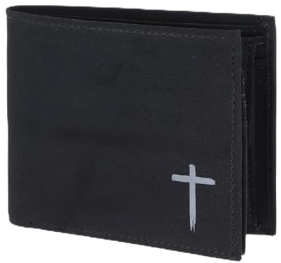 Oxmox Geldbörse Herren/Portemonnaie Damen | Wallet mit RFID Schutz | New Cryptan (Vegan) | 5 Kreditkartenfächer | Querscheinbörse Querformat | schwarz | Freedom Cross Print Grey