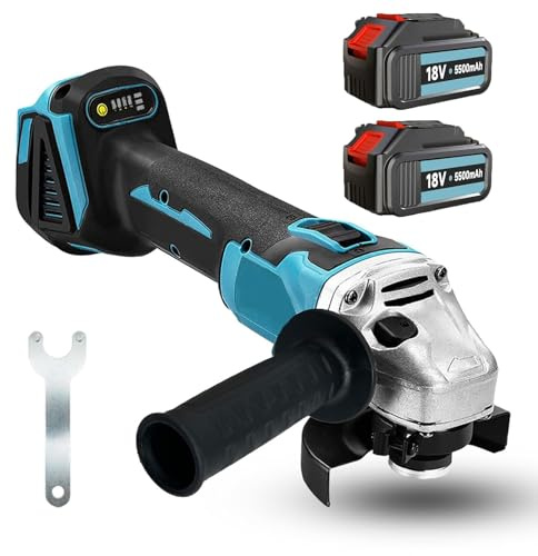 Bürstenloser Akku-Winkelschleifer für Makita 18 V Akku, Ø 125 mm, Trennschleifer Flex 10.000 U/min, mit 2 Akkus 5500 und europäischem Ladegerät, für Schneid-, Schleifarbeiten u