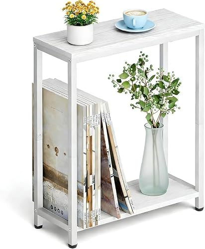 MISSLO Slim Narrow Side Table for Living Room, 2 Tier Small End Table for Small Space, Thin Coffee Table for Sofa, Couch, Bedside, Bedroom, Modern White