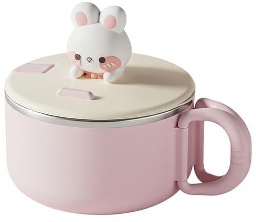 1200ml/42oz Large Rabbit Ramen Bowl Stainless Steel Liner with Phone Holder Handle Soup Noodle Pot