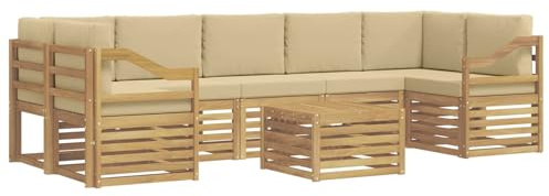 vidaXL Outdoor-Sofagarnitur mit Kissen 8 pcs Weiß und Beige Polyester, Garten Lounge, modernes Outdoor-Sofa-Set, haltbare Sitzmöbel für Terrasse, Bequeme Sitzgelegenheit
