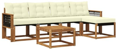 vidaXL Outdoor-Sofagarnitur mit Kissen 6 pcs Natur und Creme, Gartenmöbel, modernes Outdoor-Sofa, modulare Sitzgruppe für Terrasse und Lounge, langlebig und bequem
