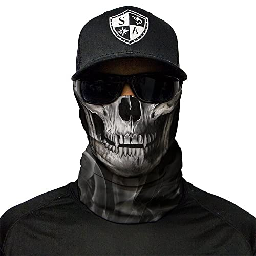 SA Fishing Face Shield Halstuch - viele verschiedene Designs - Multifunktionstuch Schutzmaske Totenkopf Schal Gesichtsmaske Sturmhaube Bandana Ski Motorrad - Crow Nebel mit Totenkopf
