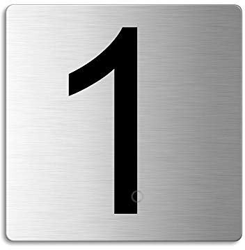 Türnummer 1 Zimmernummer Zahlen Schild aus Edelstahl 85×85 mm selbstklebend Nr.48301