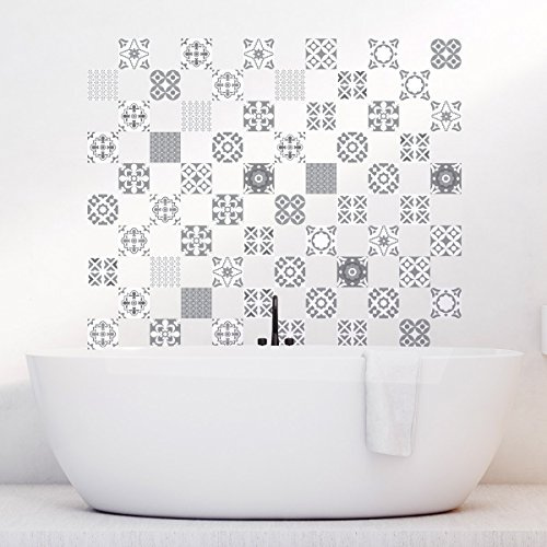 Ambiance Sticker Selbstklebende Wandtattoo Aufkleber, Wanddekoration, Fliesenaufkleber für Badezimmer und Küche Artistique Nuance de Gris - 60 Stück Aufkleber 10 x 10 cm