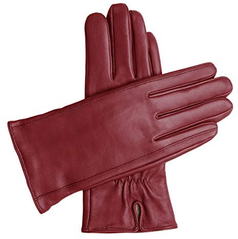 Downholme Klassische Lederhandschuhe mit Innenfutter aus Kaschmir für Damen (Burgunderrot, M)