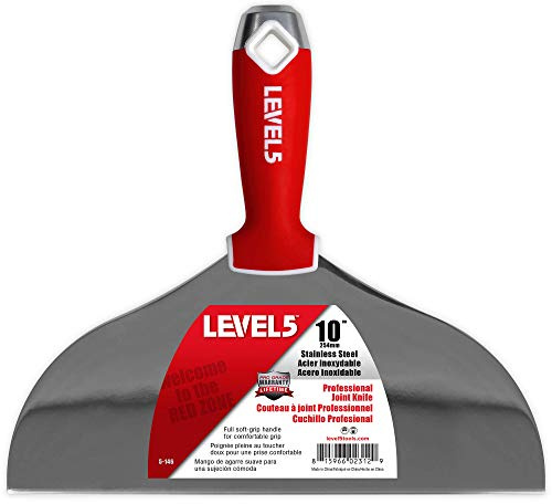 10 Soft-Grip Stainless Steel Drywall Joint Knife - LEVEL5 | Pro-Grade | Comfortable Finishing Hand Tool | Metal Hammer End | Sheetrock Gyprock Plasterboard Mud | 5-146