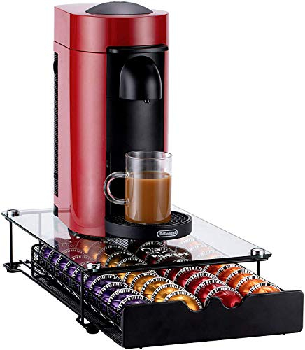 Rice rat Vertuo Tiroir porte-capsules pour Nespresso avec verre pour armoire Vertuoline Pod Storage Rack pour comptoir (Class-40)