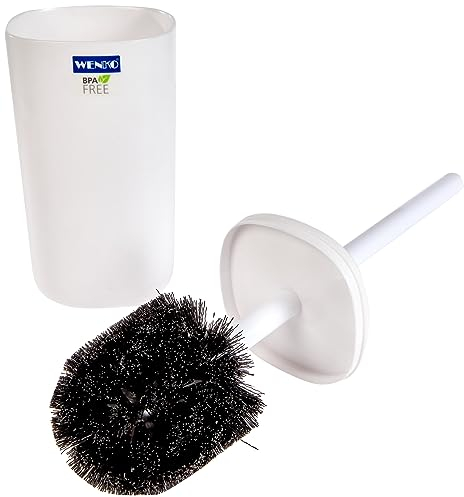 WENKO WC-Garnitur Davos, Toilettenbürstenhalter inkl. WC-Bürste, aus hochwertigem Kunststoff, BPA-frei, Ø 9,5 x 35 cm, Weiß Matt, Toilettenbürste, Bürstenkopf Ø 8,5 cm auswechselbar