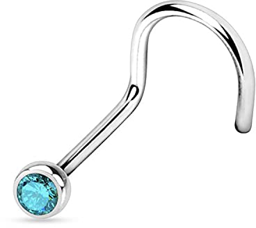 Warrior Nasenpiercing Steriler Titan Nasenstecker Gebogener Nasenstift mit tschechischer Blauer Kristallkugel 22G (0,8 mm) Länge 6,5 mm x 2,5 mm