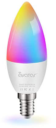 Alexa Glühbirnen E14 Smart LED Lampe, 5W 500lm C37 Wlan Smart Home GlüHbirne E14 Dimmbar Lampen, RGBCW LED Lampen Musik Synchronisation & Timer App mit Alexa/Google Home, Kein Hub erforderlich