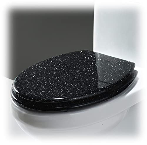 Klodeckel mit Absenkautomatik, Ovaler Glitzer-WC-Sitz mit Schnellverschluss ist Leicht zu Reinigen, Badezimmer Hochwertiger Harz-toilettendeckel (Color : Black-Glitter)