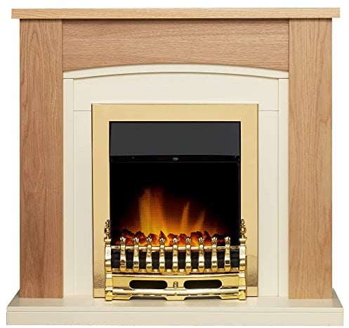 Adam Chilton Fireplace in Oak & Cream with Blenheim Electric Fire in Brass, 39 Inch