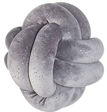 Beliani Modernes Knoten-Ball Dekokissen Samtstoff mit Glitzer grau rund 20 x 20 cm Malni