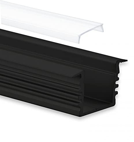 GX-PL3 LED EINBAU-Profil 200 cm, hoch/Flügel, LED Stripes max. 12 mm, schwarz RAL 9005 2m Abdeckung opal