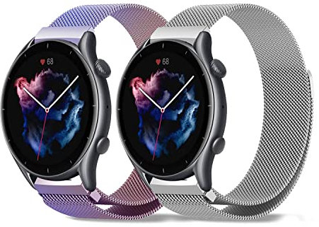 RoYiio [2 Pack 20mm Bracelet de Montre en Métal, Quick Release, Milan Bracelet de Métal Magnétique en Acier Inoxydable pour Homme et Femme - Colorful + Argent