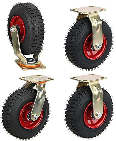 LIGUOYI Transportwagen Lenkrolle, 4 Stück Luftreifen Gummi Rollen, Ø 20/25cm Schwerlastrollen Zum Speisewagen Mechanisch Möbel, Transportrolle Mit Montageschrauben, 2 Lenk + 2 Bock (Size : 8inch)
