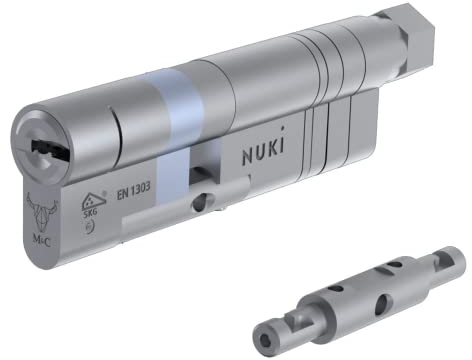 Nuki Universal Cylinder, cilindro de cierre para Nuki Smart Lock, Clase de seguridad máxima SKG***, Con función de emergencia y peligro, Juego de 5 llaves, accesorio para cerraduras electrónicas