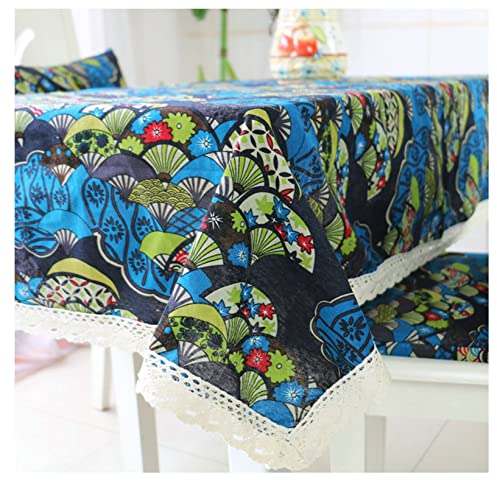 EHOMERY Tischdecken Textilien Tischtuch Wachstuch Geometrie-Fans-Muster Tischdeckestoff Tischtuch Für Garten Blau Tischschutz Dekoration 90X90Cm