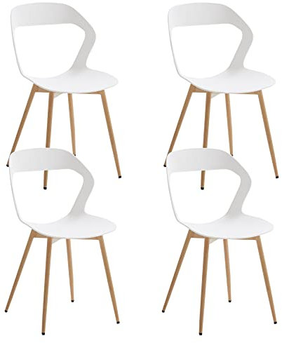 BenyLed Juego de 4 sillas de Comedor/Silla de salón Diseño Tallado en Hueco con Respaldo; Asiento de Polipropileno y robustas Patas de Metal (Original Color Pies, Blanco)