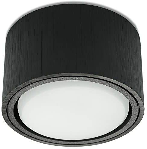 Sweet Led Aufbauleuchte aus Aluminium flach, 4000K, 750Lumen, GX53 Spot Fassung 8,2W, 230V, Decken Aufbauspot, Aufputz (schwarz-rund)