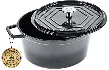 Laguiole - Schmortopf aus Gusseisen, emailliert, rund, grau, 26 cm – 4,8 l
