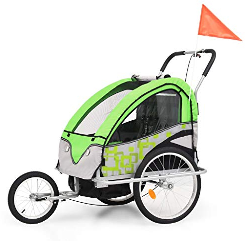 Chusui 2-in-1 Kinder Fahrradanhänger & Kinderwagen, Buggy, Reisebuggy, Kinder Wagen, Kinderbuggy, Stroller Baby, Grün und Grau
