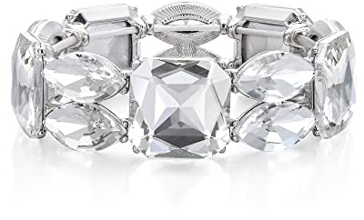 EVER FAITH Damen Armband Vintage Kristall Quadrat geschnitten Strass Stretch Armkette für Mädchen klar Silber-Ton