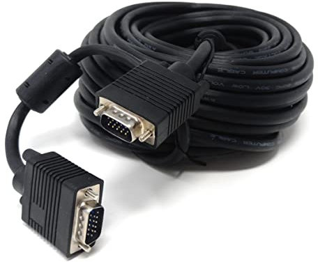 15m VGA to VGA Cable 15 pin SVGA Male to Male for Monitor Computer PC Laptops TV Projectors Extension Lead, HD15 All Data Pins Connected (50ft, Black)