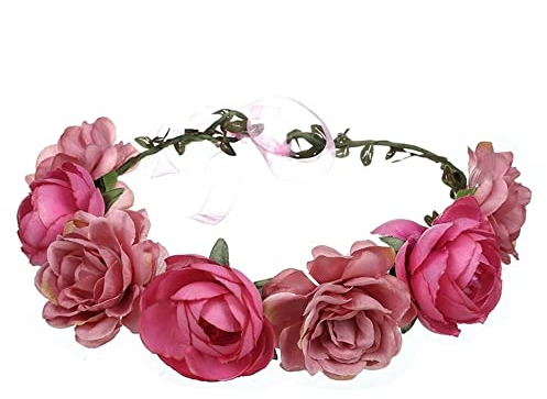 YSTrillion Fiori Corona Fascia Capelli,Bohémien Fasce del Fiori Regolabile,Ghirlanda Copricapo Fascia per Ragazza Donna Nozze Spiaggia(Rosa)