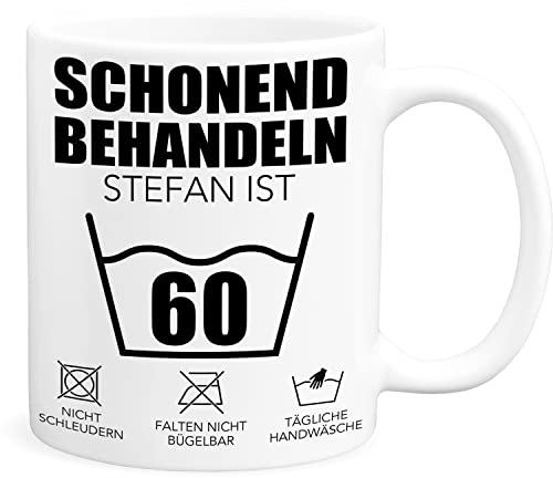 Schonend Behandeln 60 Tasse personalisiert mit Namen Spruch runder Geburtstag Geschenk für Männer & Frauen Geburtstagsgeschenk Kaffeetasse 60 Jahre Kaffeetasse aus Keramik 330 ml