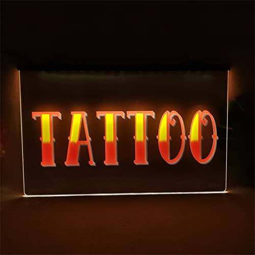 KEYQEEN Señal de neón con atenuación LED, Luces de neón USB de Negocios Personalizadas para la decoración de la Pared de la habitación de la Tienda Señal Luminosa acrílica, 30x20cm,Tattoo