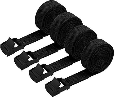 HOOPOE Schwarz Motorrad Spanngurte 3m, 4 Stück Cargo Strap, Nylon, Schwarz, für Motorrad, Fahrrad, Wohnmobil