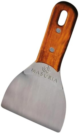 POWERHAUS24 Masuria Multifunktion Designer Grill-Spachtel aus Edelstahl mit Holzgriff, für Grillen & Reinigung, in schöner Geschenkbox, Länge: 250 mm