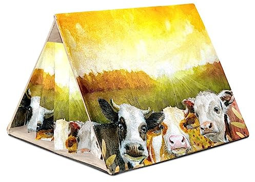 KQNZT Hamster Hideout, Hamster House, Guinea Pig Hideout, Ventilated Habitats Decor for Chinchilla Hamster Gerbils Mouse, Autumn Field Cows Animals Sunflower Sunshine
