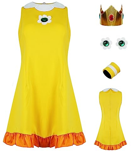 PAINEOMN Prinzessinnen-Cosplay-Kostüm, Damen, Prinzessinnen-Tenniskleid mit Kronen-Ohrringen, Erwachsenen-Halloweenanzug