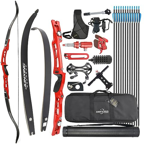 surwolf 66“ Takedown Recurve Bogen 20~40LBS ILF Wettkampf Recurve Bogen Set für Erwachsene, Sportbogen, Bogenschießen Jagdbogen, Langbogen (rot Set, 36 lbs)