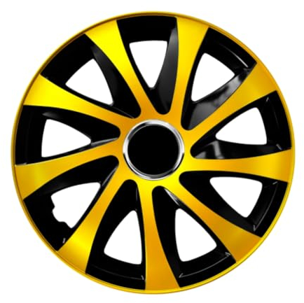 Luckyberg Radkappen 14 Zoll Drift | Zierkappen in vielen Farben, Radzierblenden 4er-Set für die meisten Automarken und Stahlfelgen. Felgenabdeckung für Autofelgen. (14 - Gold/SCHWARZ)