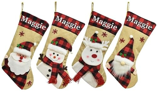 NIBESSER Weihnachtsstrümpfe Personalisierte Nikolausstiefel mit Name Christmas Stockings Personalized Weihnachtssocken Kamin Weihnachten hängende Taschen für Feiertags,Dekoration,Familienparty