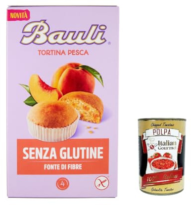 Italian Gourmet Tortina Pesca dolce senza glutine Kuchen 3 x 140g | Ripieno alla frutta, glutenfrei, soffice Snack für colazione e kleine Pausen, Gesamtnettogewicht 420 g + Kostenlos Polpa 400g
