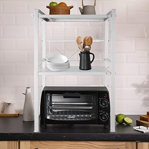 Soporte Extensible para Horno de Microondas,Organizador Estanteria para Encimera de Cocina,Mueble Microondas,Rack de Almaceamiento 2 Niveles,40/64 * 36,5 * 78 cm-Blanco