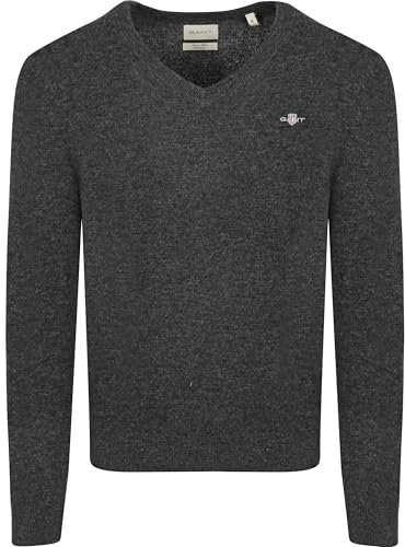 GANT Extrafina Lana de Cordero con Cuello en V Suéter pulóver, Dk Charcoal Melange, XL para Hombre