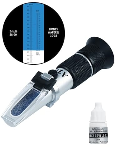 LAOYE Refraktometer Honig 2 in 1 Imker Refraktometer 12-32% Wassergehalt Honig 58-90% Brix Refraktometer für Honig Zuckersirup Fruchtmarmelade Melasse Honey Tester ATC Refractometer mit Kalibrierung