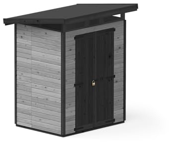 Upyard Gartenhaus Strongbox M - Robuste Holz Gerätehaus mit imprägniertem Fundament und extra Strapazierfähigem Kunststoff Dach, 163x127 cm, Grau