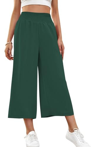 HMIYA Damen 3/4 Culotte Hose Leichte Weites Bein Sommerhose,Dunkles Khaki,XXL