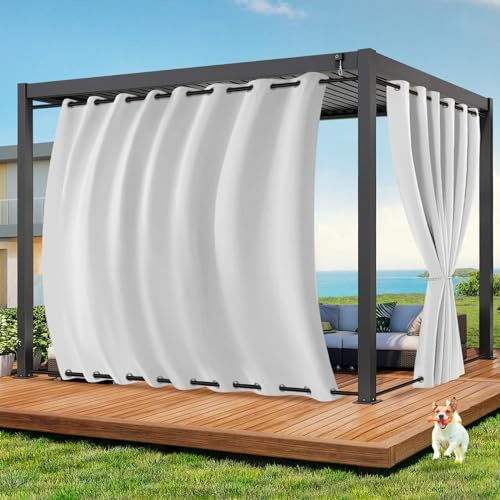 Qelus Rideau d'extérieur résistant aux intempéries - 254 x 274 cm (l x H) - Imperméable - Avec œillets - Coupe-vent - Protection solaire - Brise-vue - Pour jardin, terrasse, balcon, pergola, pavillon