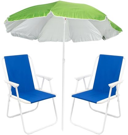 THE SECRET HOME - Pack de Sombrilla y Dos Sillas de Playa Plegables - Set Ideal para Playa y Piscina - Sombrilla y Sillas con Armazón de Aluminio y Revestimiento de Tela (Set 1)