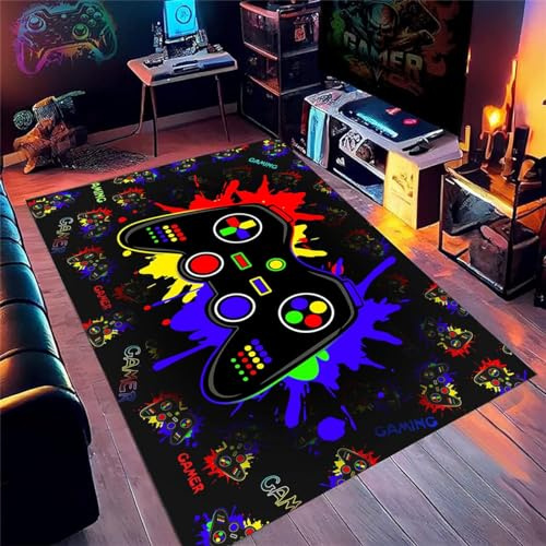 Gaming Teppich Für Kinderzimmer Junge Coole 3D Visual Neon Light Style Anime Graffiti Muster Gaming-Zimmer Dekoration Geeignet E-Sport Zimmer Gaming Zimmer Für Teppich Jungen（Black,120x160cm)