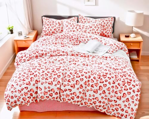 Menkala Herz Bettwäsche 220x240 Rosa Leopard Herzen Muster Aesthetic Bettwäsche-sets 3 Teilig Leopardenmuster Hearts Renforce Microfaser Doppelbett Bettbezug mit Reißverschluss und 2 Kissenbezug 80x80